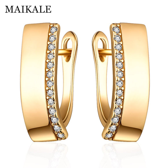 MAIKALE Classic New Design Square Stud Earrings Gold Silver Color White AAA Cubic Zirconia Big Simple Korean Earrings  For Women