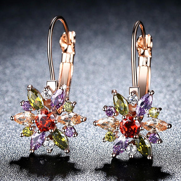 Dovlink 4 Color Flower  Zirconia Crystal Stud Earrings For Women Vintage Love Wedding Earring Statement Jewelry Bijoux