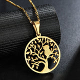 Stainless Steel Pendant Necklace Personality Tree of Life Owl Fashion Jewelry Bijoux Female Decoration Friendship Gift