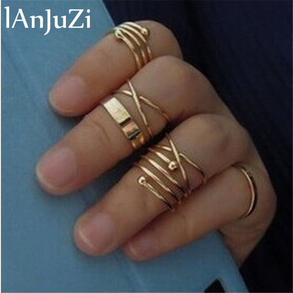 European Hyperbole Simple Design Midi Rings for Women Silver Gold Color 6PCS Set Knuckle Rings Gift for Party lr034