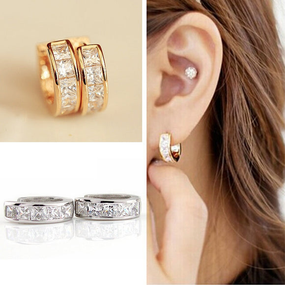 1Pair Stainless Steel Inline Crystal Earrings Hoop Studs Counple Brincos Earrings for Women Men Jewelry