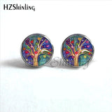 NES-0070  Tree of life Stud Earrings Weeping Willow Ear Nail Life Tree Jewelry Glass Dome Earrings For Women HZ4