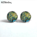 NES-0070  Tree of life Stud Earrings Weeping Willow Ear Nail Life Tree Jewelry Glass Dome Earrings For Women HZ4