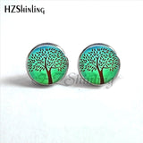 NES-0070  Tree of life Stud Earrings Weeping Willow Ear Nail Life Tree Jewelry Glass Dome Earrings For Women HZ4