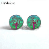 NES-0070  Tree of life Stud Earrings Weeping Willow Ear Nail Life Tree Jewelry Glass Dome Earrings For Women HZ4