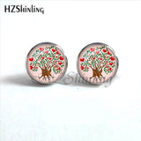 NES-0070  Tree of life Stud Earrings Weeping Willow Ear Nail Life Tree Jewelry Glass Dome Earrings For Women HZ4