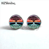 NES-0070  Tree of life Stud Earrings Weeping Willow Ear Nail Life Tree Jewelry Glass Dome Earrings For Women HZ4