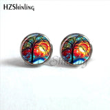 NES-0070  Tree of life Stud Earrings Weeping Willow Ear Nail Life Tree Jewelry Glass Dome Earrings For Women HZ4