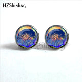 NES-0070  Tree of life Stud Earrings Weeping Willow Ear Nail Life Tree Jewelry Glass Dome Earrings For Women HZ4