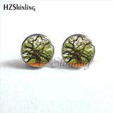 NES-0070  Tree of life Stud Earrings Weeping Willow Ear Nail Life Tree Jewelry Glass Dome Earrings For Women HZ4