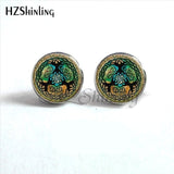 NES-0070  Tree of life Stud Earrings Weeping Willow Ear Nail Life Tree Jewelry Glass Dome Earrings For Women HZ4