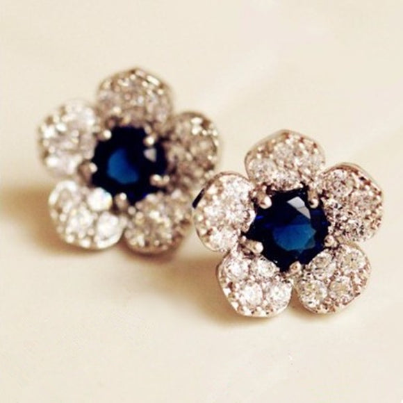 Hypoallergenic fashion silver Color earrings  with blue flowers crystal earrings Exquisite full of Crystal earrings female