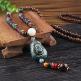 2019 New Round Plate Nepal Flower Pendant Ethnic Necklace Egypt Elephant Necklace Coconut Beads Necklace Sweater Necklaces
