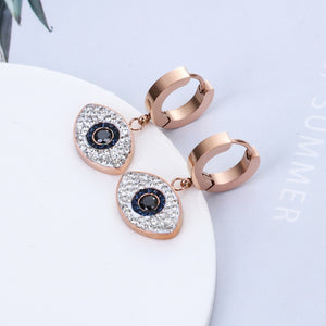 Fashion rose gold Crystal Turkish Evil Eye Stainless steel Stud Earrings For Women Girls Trendy Hand of Fatima Jewelry Brinco