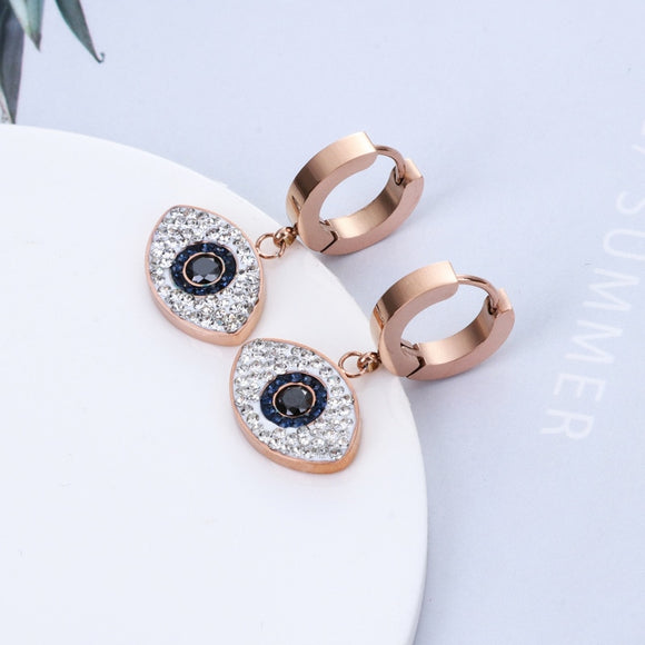 Fashion rose gold Crystal Turkish Evil Eye Stainless steel Stud Earrings For Women Girls Trendy Hand of Fatima Jewelry Brinco