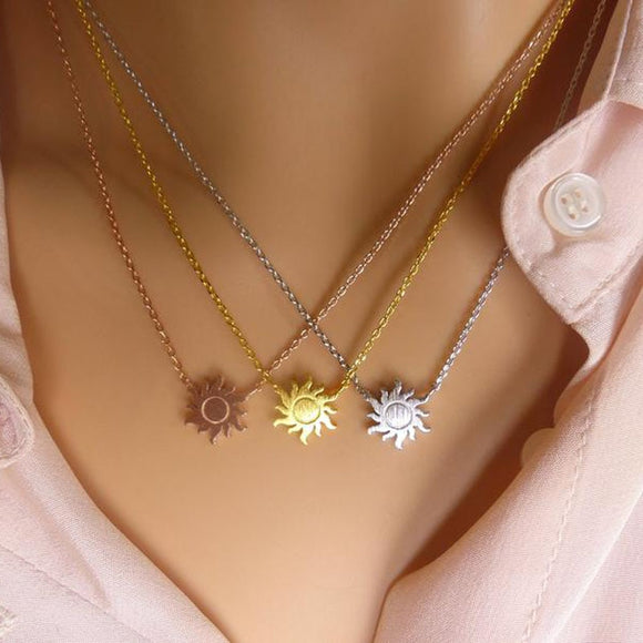 Minimalism Sun Necklaces For Women Rose Gold Jewelry Friendship Gift Stainless Steel Long Chain Sunburst Necklace Collier Femme