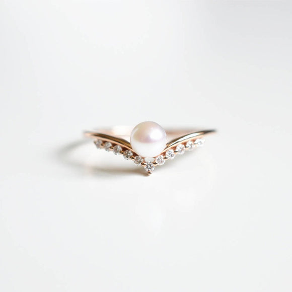 925 silver jewelry stainless steel ring Simple V-shaped pearl rings Treasure luxury Indian jewelry Retro gift for womanB2410
