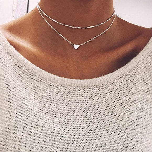 Double Layers Choker Heart Necklace