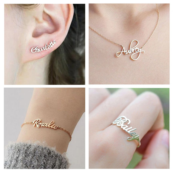 Fashion Custom Name Necklace 2019 Trendy Letter Earrings For Women Stainless Steel Customized Curved Earrings Gift For Party