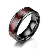 Red Blue Black Dragon Stainless Steel Rings for Men