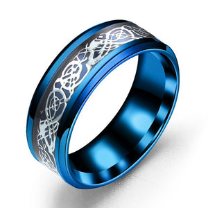 Red Blue Black Dragon Stainless Steel Rings for Men