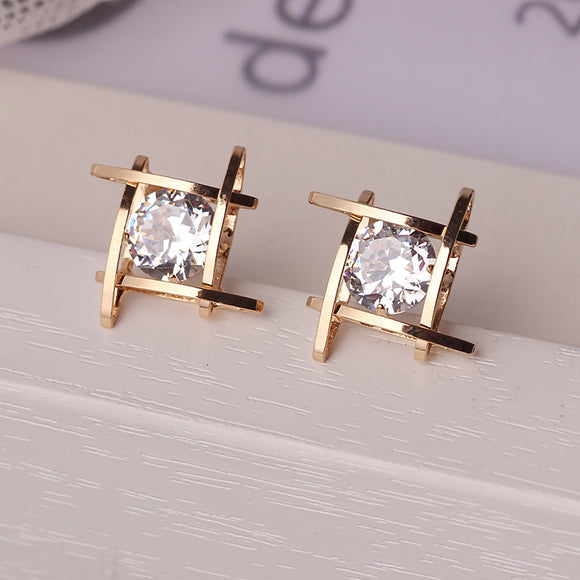 2018 Earing Brincos Oorbellen Elegant And Charming Full Crystals Square Stud Earrings For Women Statement Piercing Jewelry E297