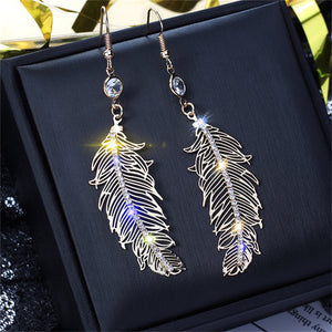 ROMAD Fashion Stainless Steel Stud Earring Feather Earrings With Zircon Silver Color Micro Anti Allergy Leaf Earrings Women R4